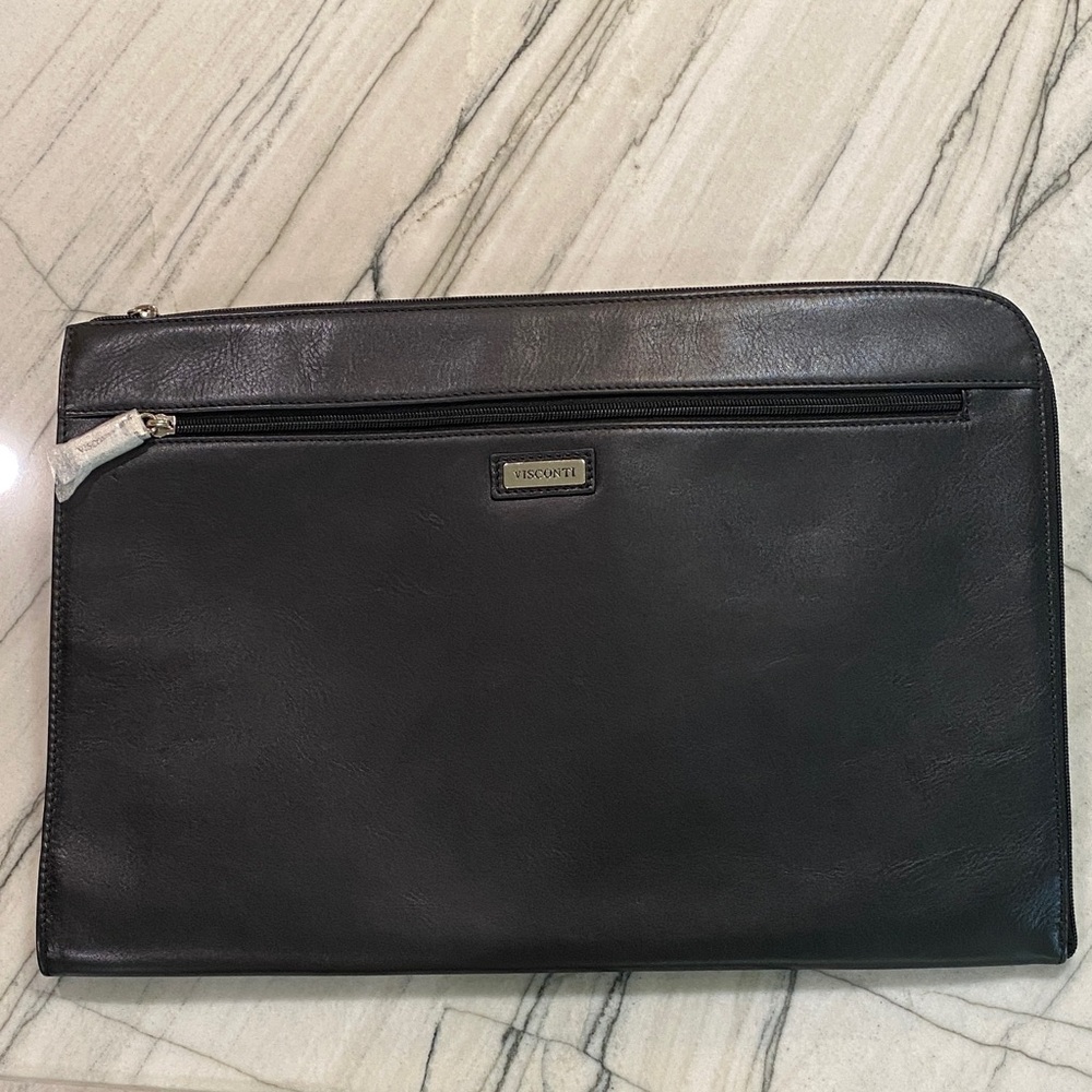 Visconti Black Bond Leather Envelope Bag